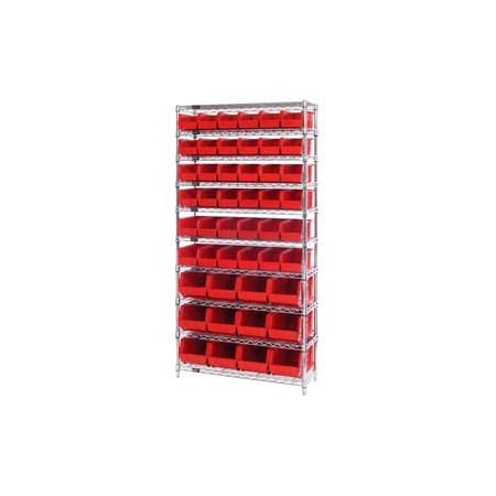 Global Industrial Chrome Wire Shelving With 48 Giant Plastic Stacking Bins Red, 36x14x74 268925RD